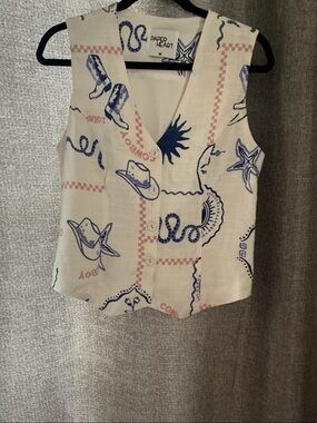 Paper Heart Cream Western-Print Button Front Vest